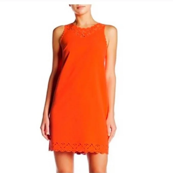 open lace back dress Orange Cotton Poplin Fit and Flare Short Button-Down Shirt Dress 44" / Custom Height (Free)